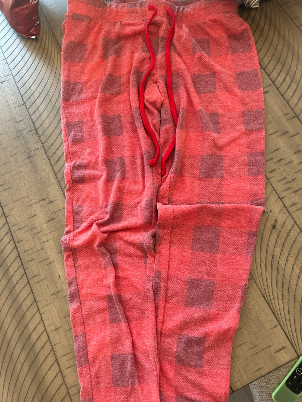 Ladies small red Plaid Lounge Bottoms with Drawstring